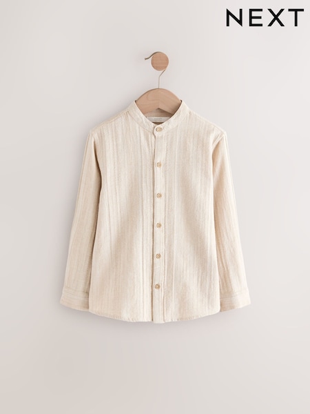 Neutral Long Sleeve Grandad Collar Linen Mix Texture Shirt (3-16yrs) (E31731) | £13 - £18