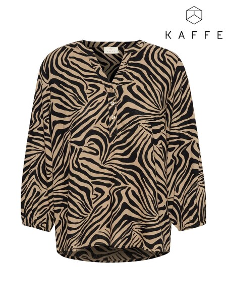 Kaffe Milia 3/4 Sleeve V-Notch Neck Black Blouse (E31812) | £20