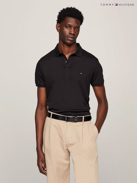 Tommy Hilfiger Black Regular Fit Liquid 100% Cotton Essential Polo Shirt (E31858) | £85