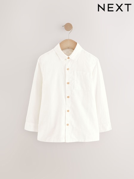 White Plain Long Sleeve Linen Mix Relax Fit Shirt (3-16yrs) (E32003) | £14 - £19