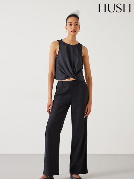 Hush Black Raye Linen Straight Leg Trousers (E32184) | £85