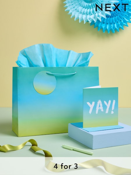 Blue Ombre Gift Bag and Card Set (E32389) | £4