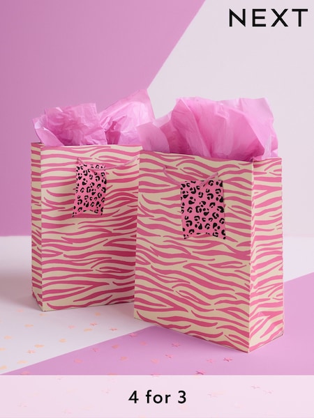 Set of 2 Pink Zebra Print Medium Gift Bags (E32455) | £5