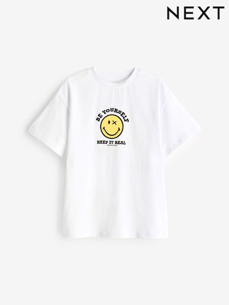 White Oversized Smiley World x Place2Be Charity 100% Cotton T-Shirt (3-16yrs) (E32603) | £5 - £7.50