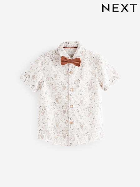 Ecru Safari Bowtie Shirt Short Sleeve Printed Shirt and Bowtie Set (3mths-7yrs) (E32655) | £14 - £16