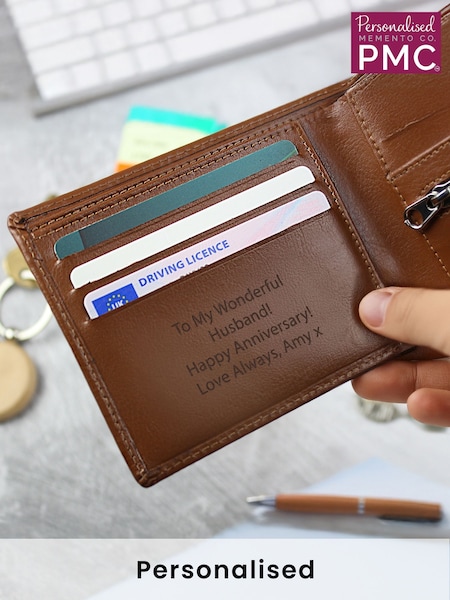 Personalised Hidden Message Brown Leather Wallet by PMC (E32692) | £20