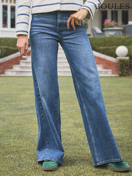 Joules Mid Wash Blue Mid-Rise Wide Leg Palazzo Jeans (E32948) | £59