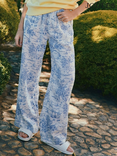 Joules Pull On Blue Toile de Jouy Trousers with Linen (E32952) | £64
