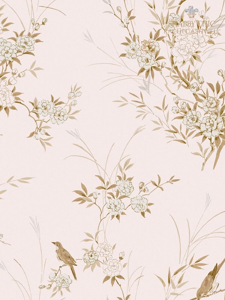 Shabby Chic by Rachel Ashwell® Pink Gold Bird Chinoiserie  A4 Wallpaper Sample (E33040) | £1