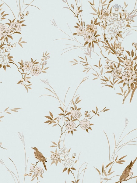 Shabby Chic by Rachel Ashwell® Blue Gold Bird Chinoiserie  A4 Wallpaper Sample (E33041) | £1