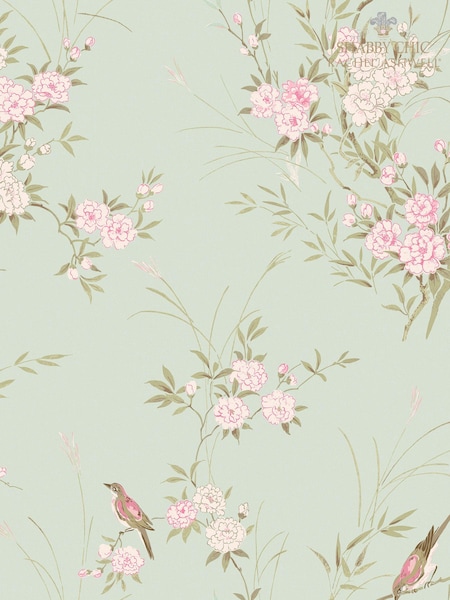 Shabby Chic by Rachel Ashwell® Green Bird Chinoiserie  A4 Wallpaper Sample (E33063) | £1