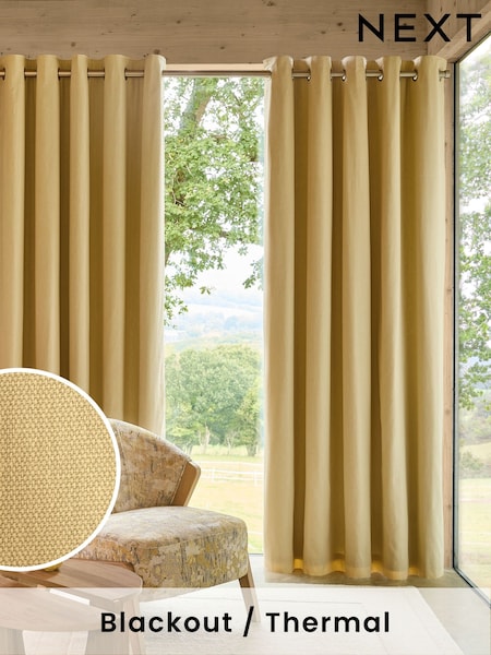 Buttermilk Yellow Blackout/Thermal Cotton Eyelet Curtains (E33202) | £40 - £105