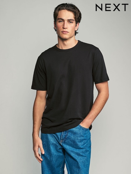 Black Basic Crew Neck Regular Fit T-Shirt 6 Pack (E33236) | £30