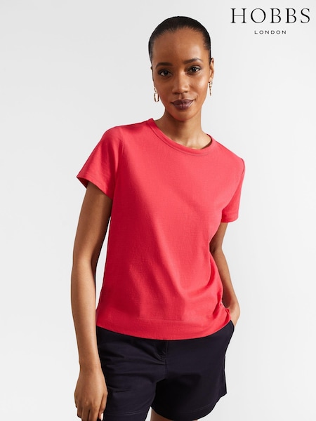 Hobbs Pink 100% Cotton Adaline T-Shirt (E33332) | £35