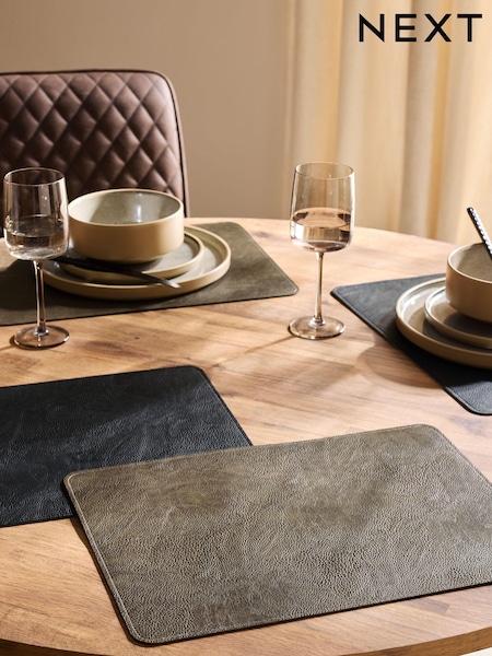 Set of 4 Black Reversible Soft Faux Leather Placemats (E33354) | £24