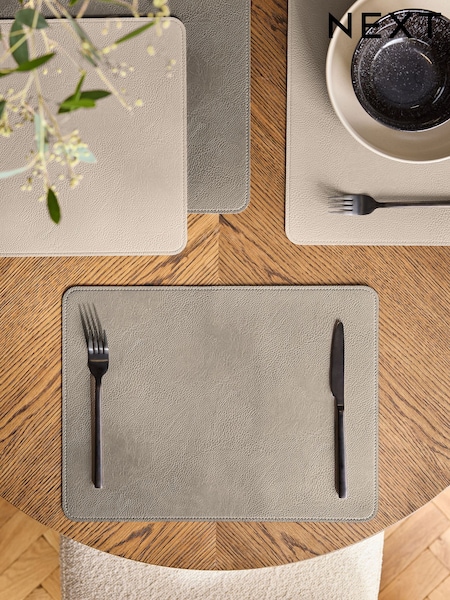 Set of 4 Natural Reversible Soft Faux Leather Placemats (E33357) | £24