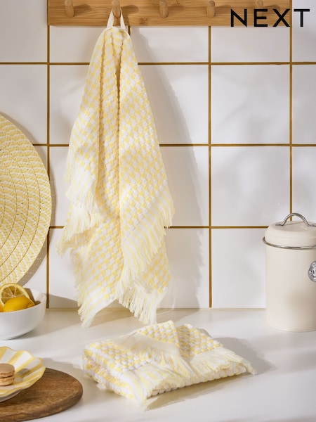 Set of 2 Yellow Bobble Weave Terry Tea Towels (E33370) | £14