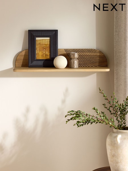 Natural Carved Wooden Wall Shelf (E33380) | £40