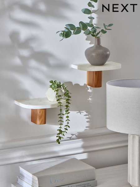 Set of 2 White Marble Effect Shelves (E33384) | £40