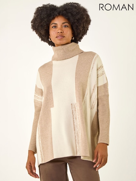 Brown - Roman Colour Block Longline Knit Jumper