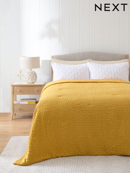 Yellow Crinkle Textured Bedspread (E33629) | £35 - £65