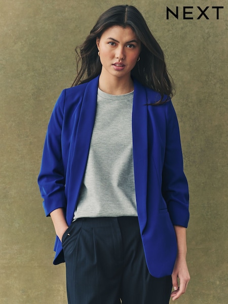 Cobalt Blue Relaxed Ruched Sleeve Blazer (E33952) | £44