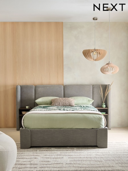 Soft Texture Dark Warm Grey Wynn Upholstered Ottoman Storage Hotel Bed Frame With Bedside Tables and Lights (E34143) | £1,165 - £1,265