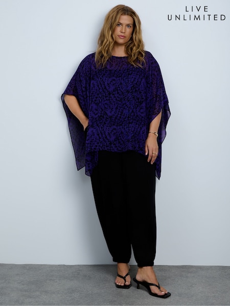 Blue - Live Unlimited Abstract Print Overlay Blouse