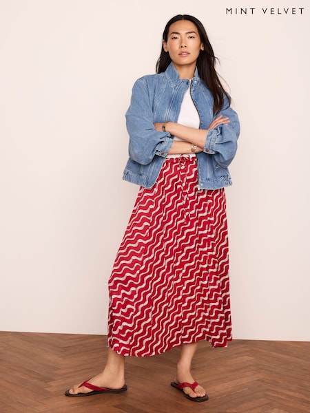 Red - Mint Velvet Satin Printed Maxi Skirt