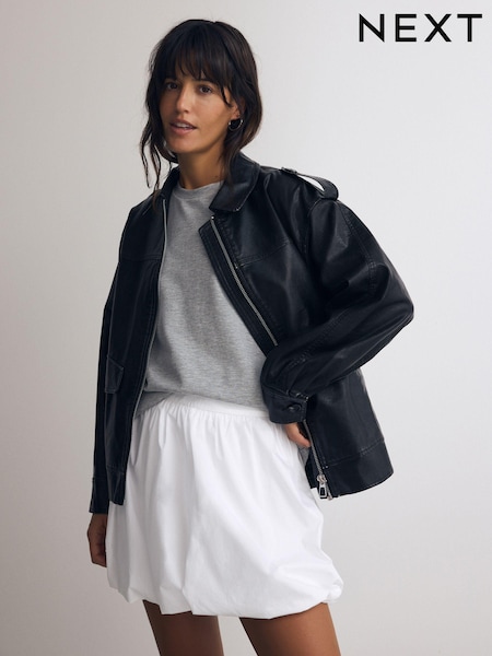 White 100% Cotton Bubble Hem Mini Skirt (E34610) | £29
