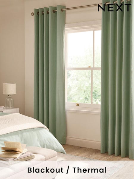 Green Peppermint Blackout/Thermal Cotton Eyelet Curtains (E34744) | £40 - £105