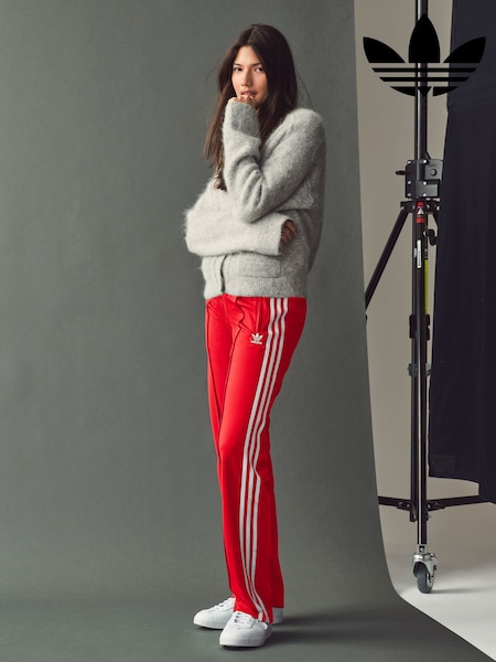 adidas Red Straight Firebird 3 Stripe Straight Trackpants (E34805) | £55