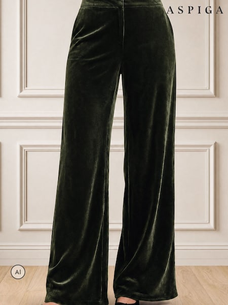 Green - Aspiga Palazzo Velvet Trousers