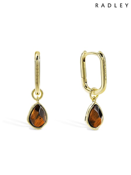 18ct Gold Plated - Radley Tigers Eye Drop Hoop Earrings