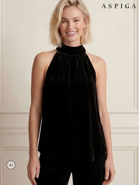Black - Aspiga Velvet Halter Top
