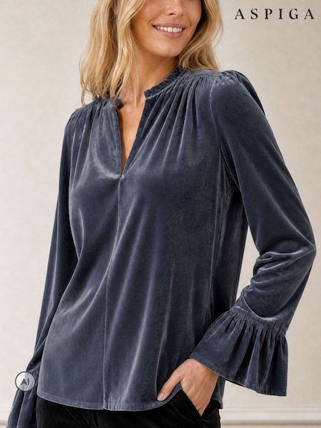 Grey - Aspiga Astrid Velvet V-neck Top