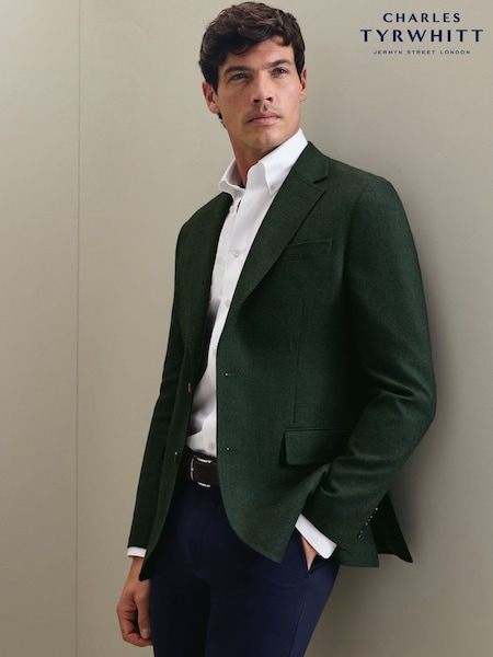 Green - Regular Charles Tyrwhitt Wool Texture Slim Fit Jacket