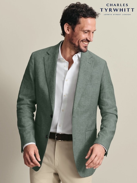 Green - Regular Charles Tyrwhitt Linen Cotton Slim Fit Jacket