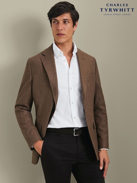 Brown - Regular Charles Tyrwhitt Wool Texture Slim Fit Jacket