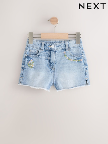 Mid Blue 100% Cotton Floral Shorts (3-16yrs) (E35575) | £12 - £17