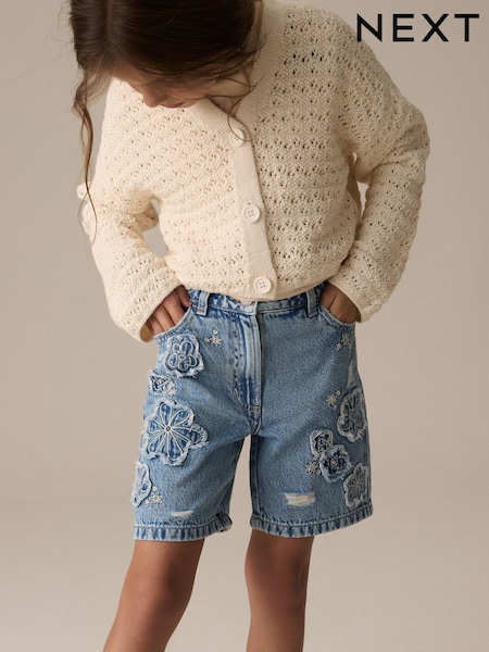 Denim 100% Cotton Denim Crochet Flower Shorts (3-16yrs) (E35576) | £16 - £21