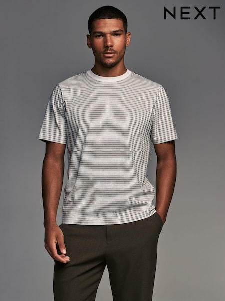 White/Neutral Textured Stripe 100% Cotton T-Shirt (E35599) | £18