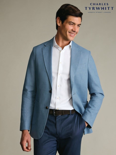 Blue - Regular Charles Tyrwhitt Linen Cotton Slim Fit Jacket