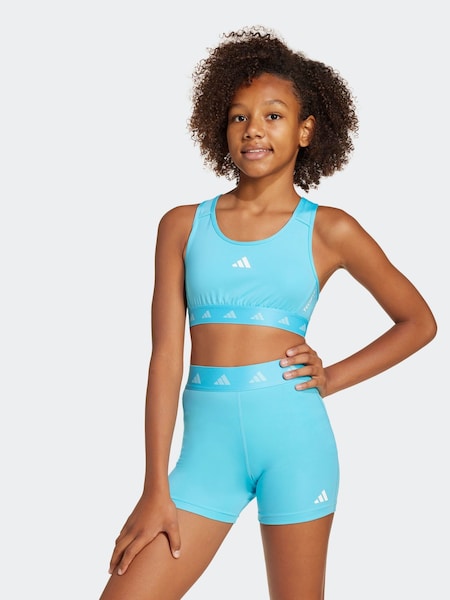 adidas Blue TECHFIT Power React Kids Bra (E35698) | £0