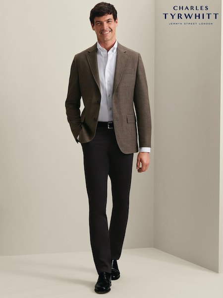 Brown - Regular Charles Tyrwhitt Mocha Wool Texture Slim Fit Jacket