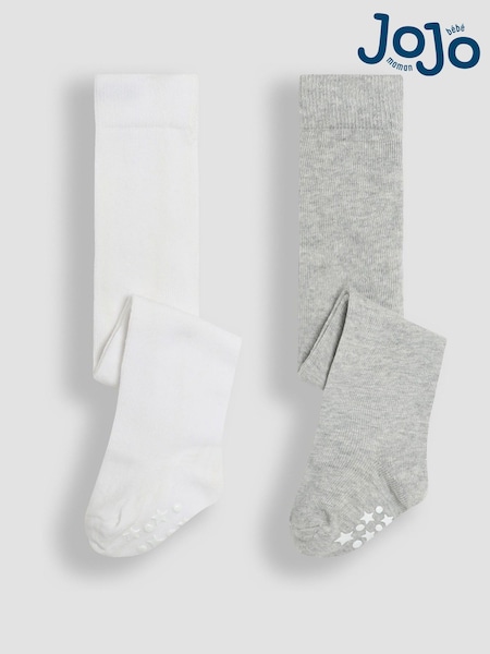 JoJo Maman Bébé Grey 2-Pack Cotton Rich Tights (E35719) | £15
