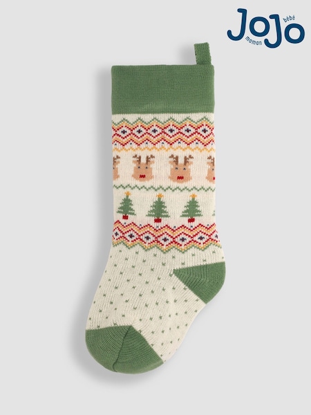 JoJo Maman Bébé Green Reindeer Knitted Stocking (E35729) | £18