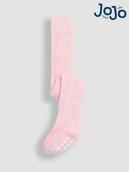 JoJo Maman Bébé Pale Pink Cable Ribbed Tights (E35730) | £9.50