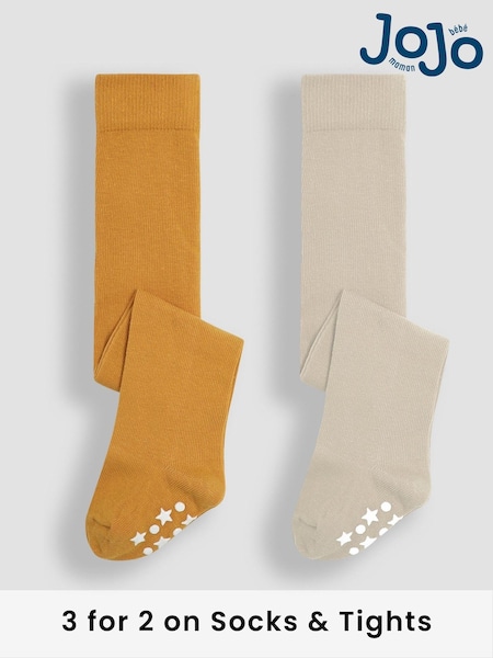 JoJo Maman Bébé Ochre 2-Pack Cotton Rich Tights (E35732) | £15