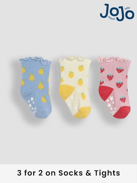 JoJo Maman Bébé Multi Cotton Fruit Frill Socks 3 Pack (E35739) | £9.50